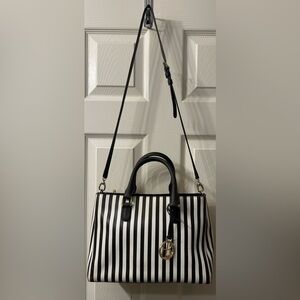 Henri Bendel Centennial Stripe Turnlock satchel